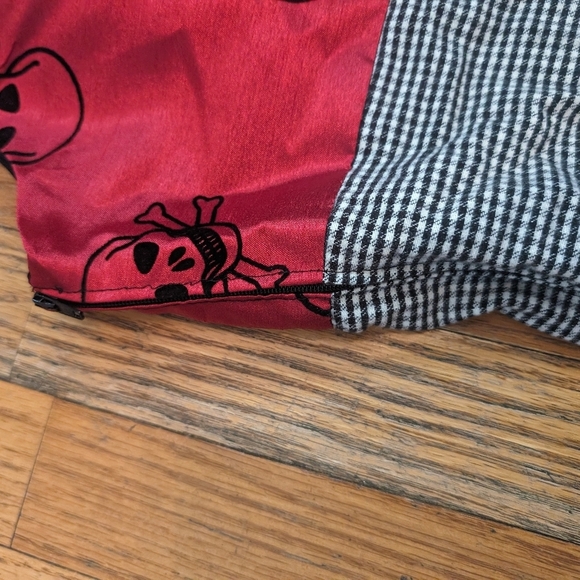 Vintage Handmade Midi Dress with Plaid and Red Skulls, Side Zip - Picture 3 of 4